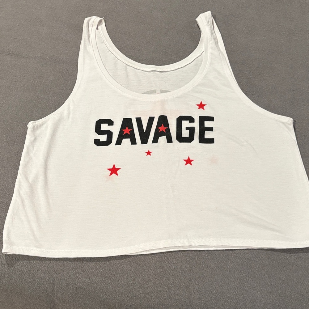 Savage Barbell White Crop Top.